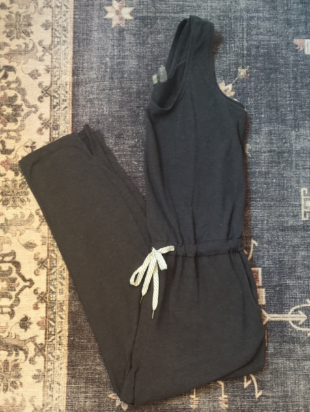 Zella Charcoal Gray Sleeveless Drawstring Jumpsuit